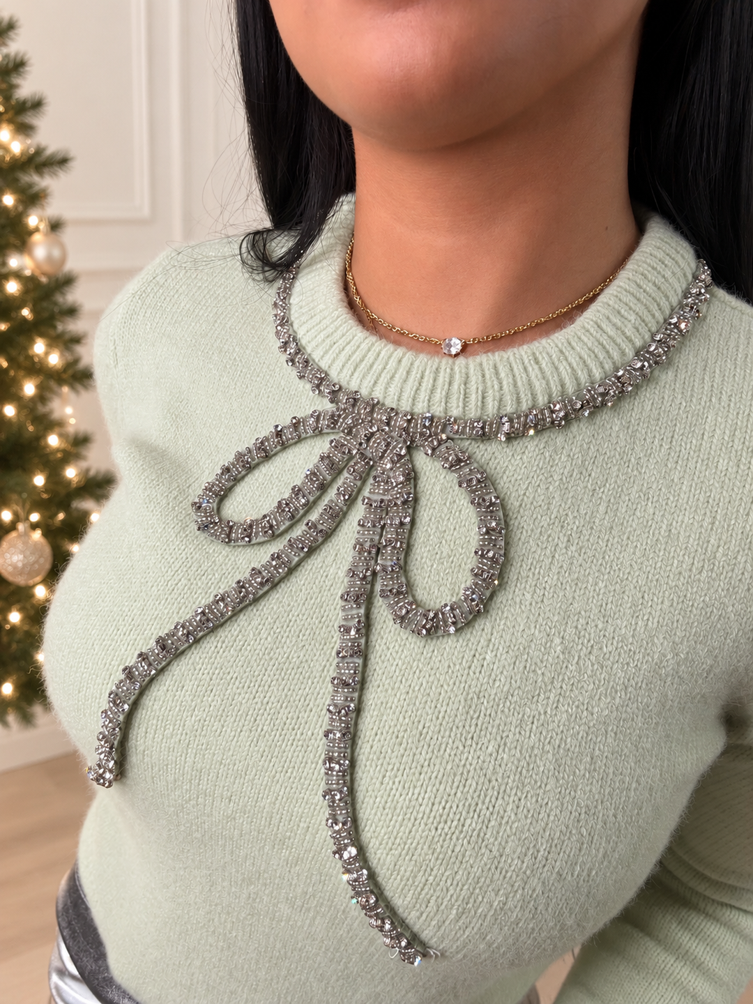 Opulent Olive Bow Knit Top
