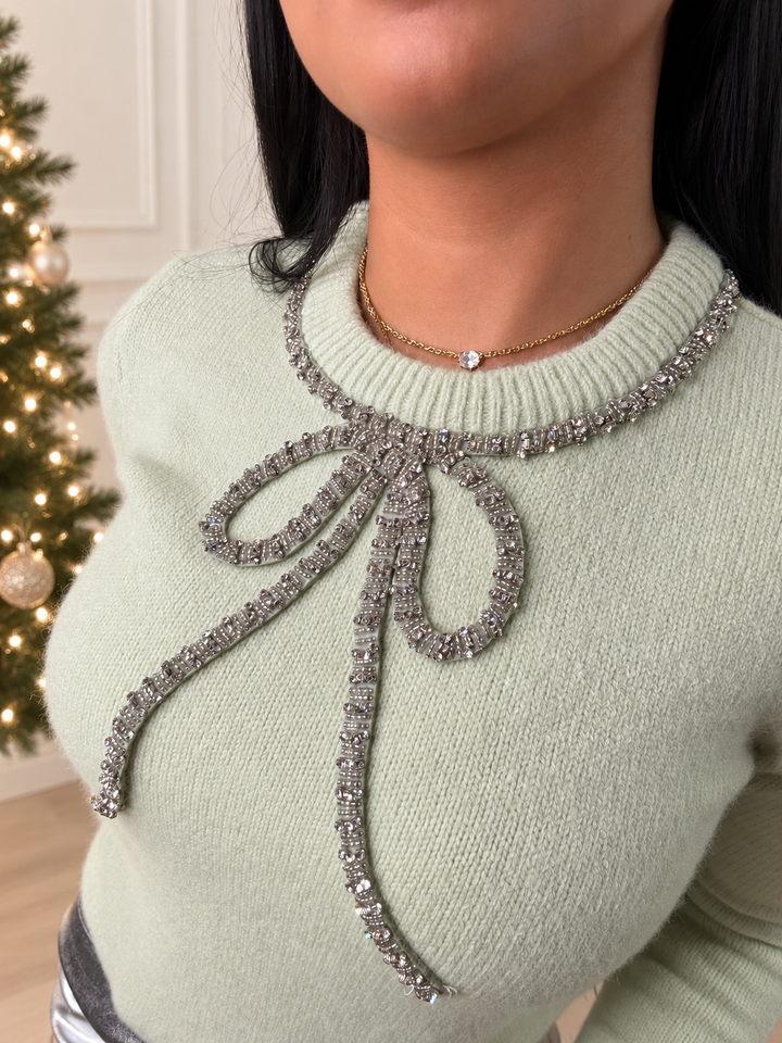 Opulent Olive Bow Knit Top