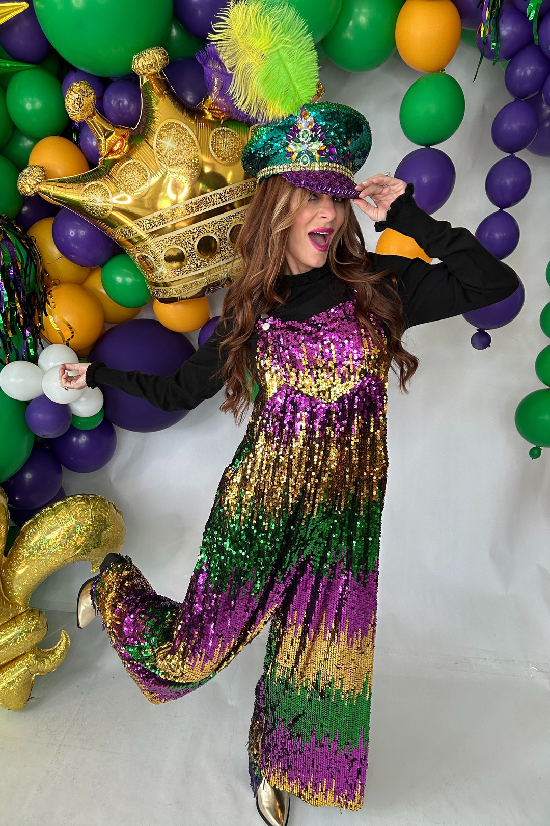 Mardi Gras Color Block Overalls-Jumpsuits-Bibi-Shop with Bloom West Boutique, Women's Fashion Boutique, Located in Houma, Louisiana