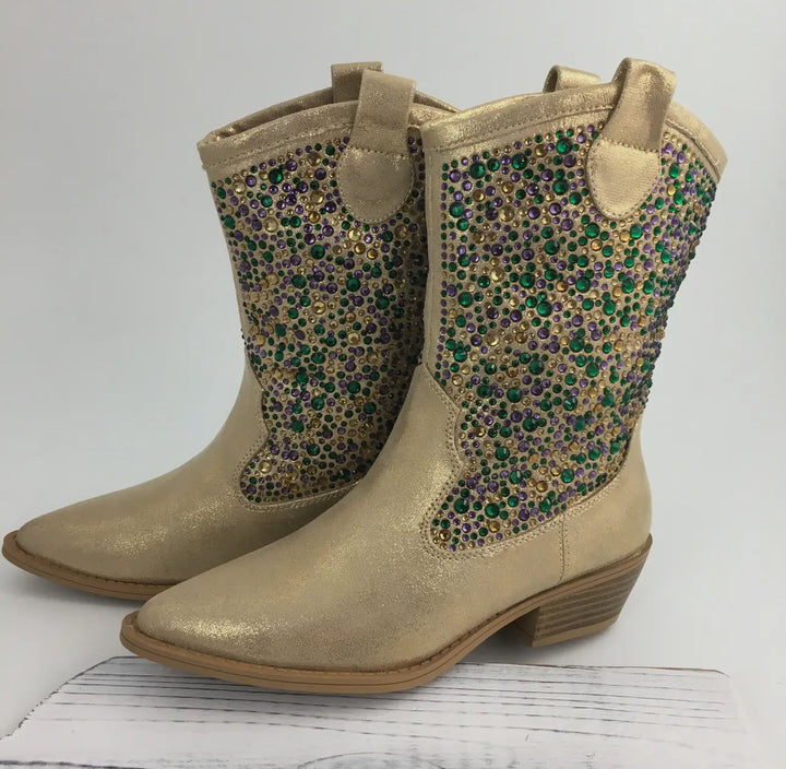 Mardi Gras Rhinestone Cowboy Boots-Boots-songlily-Shop with Bloom West Boutique, Women's Fashion Boutique, Located in Houma, Louisiana