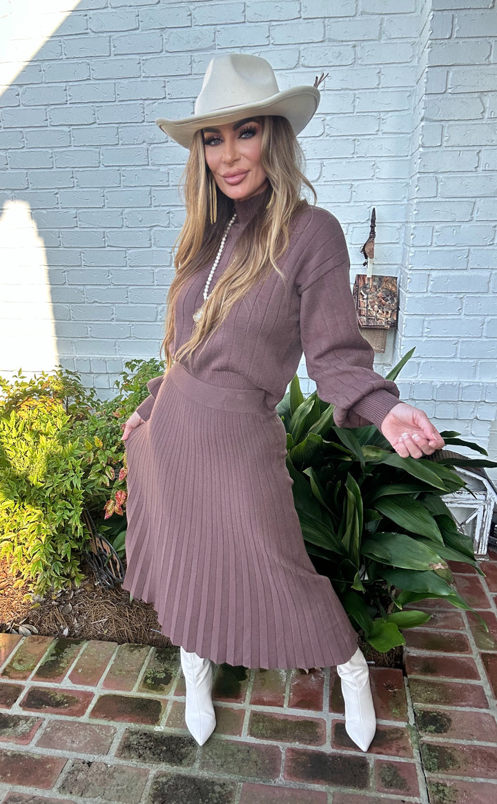 Kaya A Line Pleated Sweater Midi Skirt-Skirts-She+Sky-Shop with Bloom West Boutique, Women's Fashion Boutique, Located in Houma, Louisiana