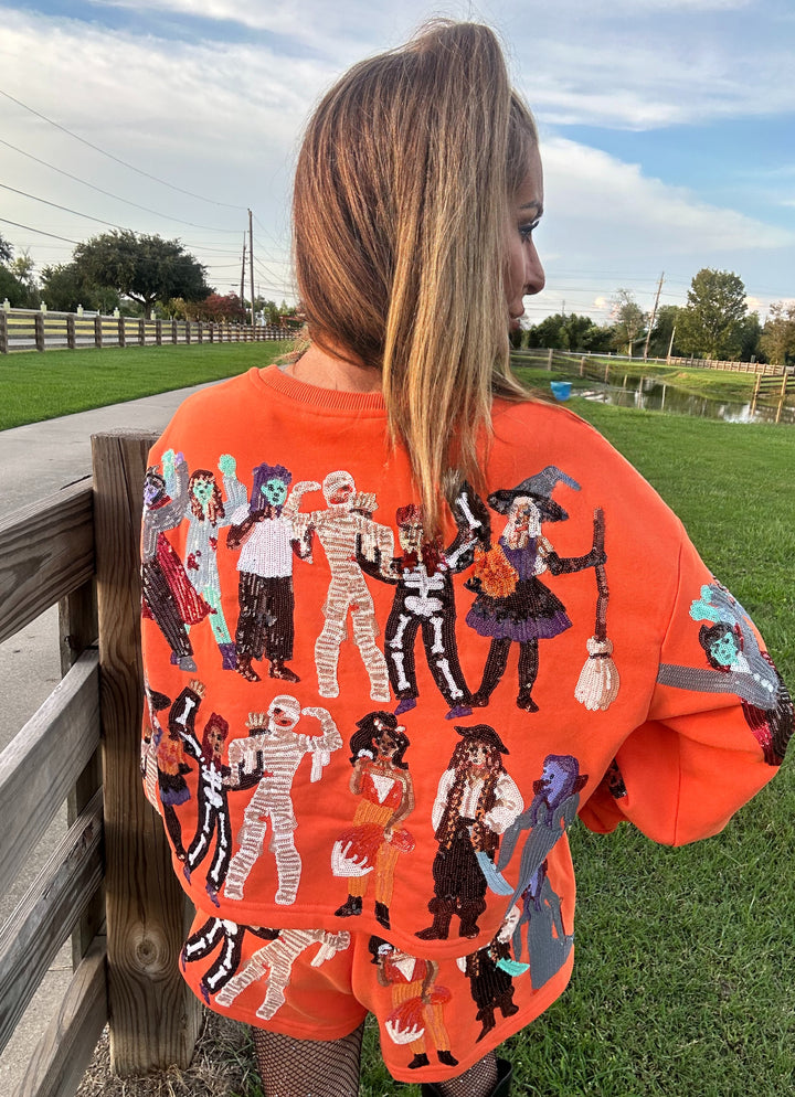 Queen of Sparkles Orange Spooky Dancers Sweatshirt-Graphic Sweaters-Queen Of Sparkles-Shop with Bloom West Boutique, Women's Fashion Boutique, Located in Houma, Louisiana