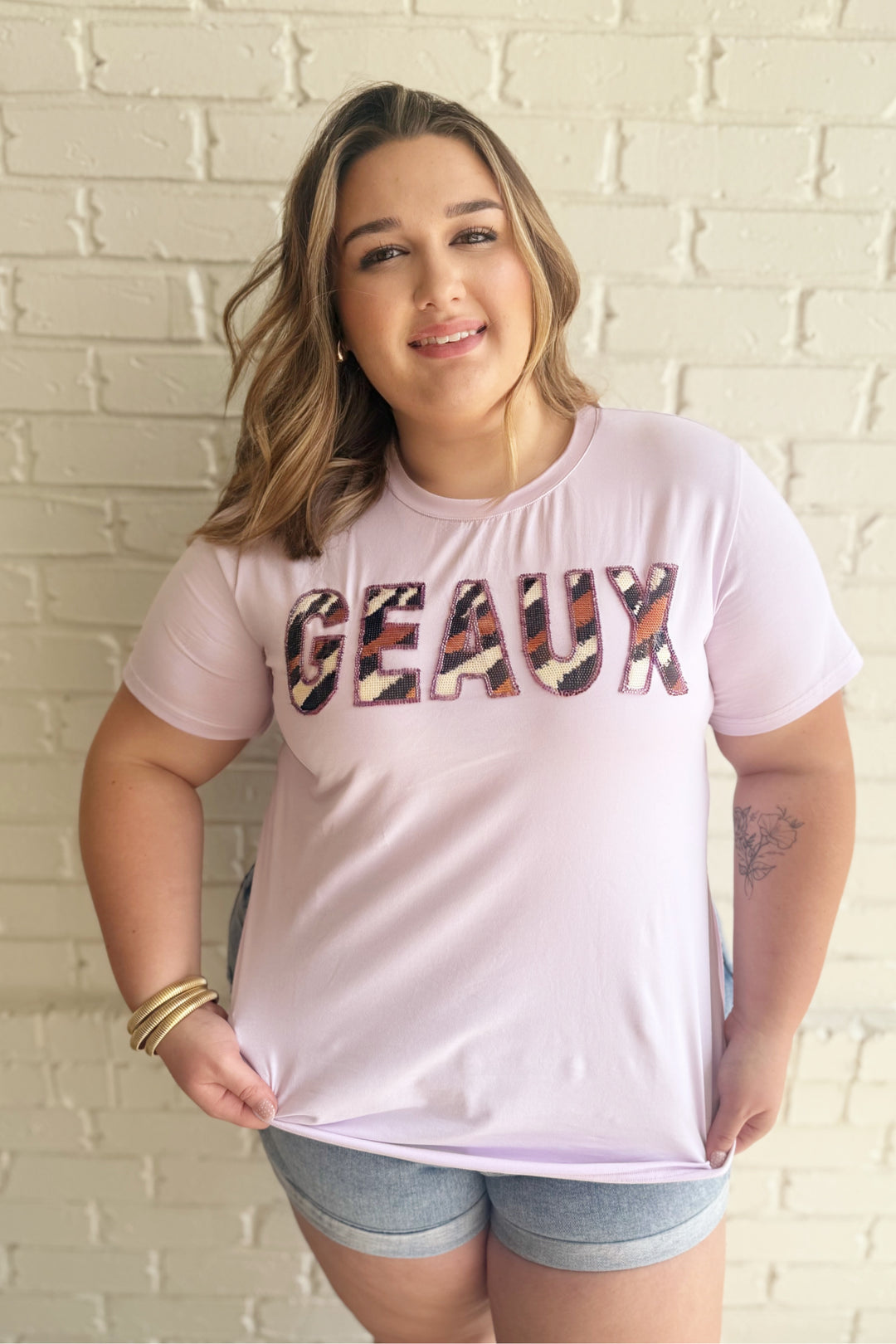 GEAUX Sequin Tiger Print T Shirt-Graphic Tees-Bloom West Boutique Custom-Shop with Bloom West Boutique, Women's Fashion Boutique, Located in Houma, Louisiana