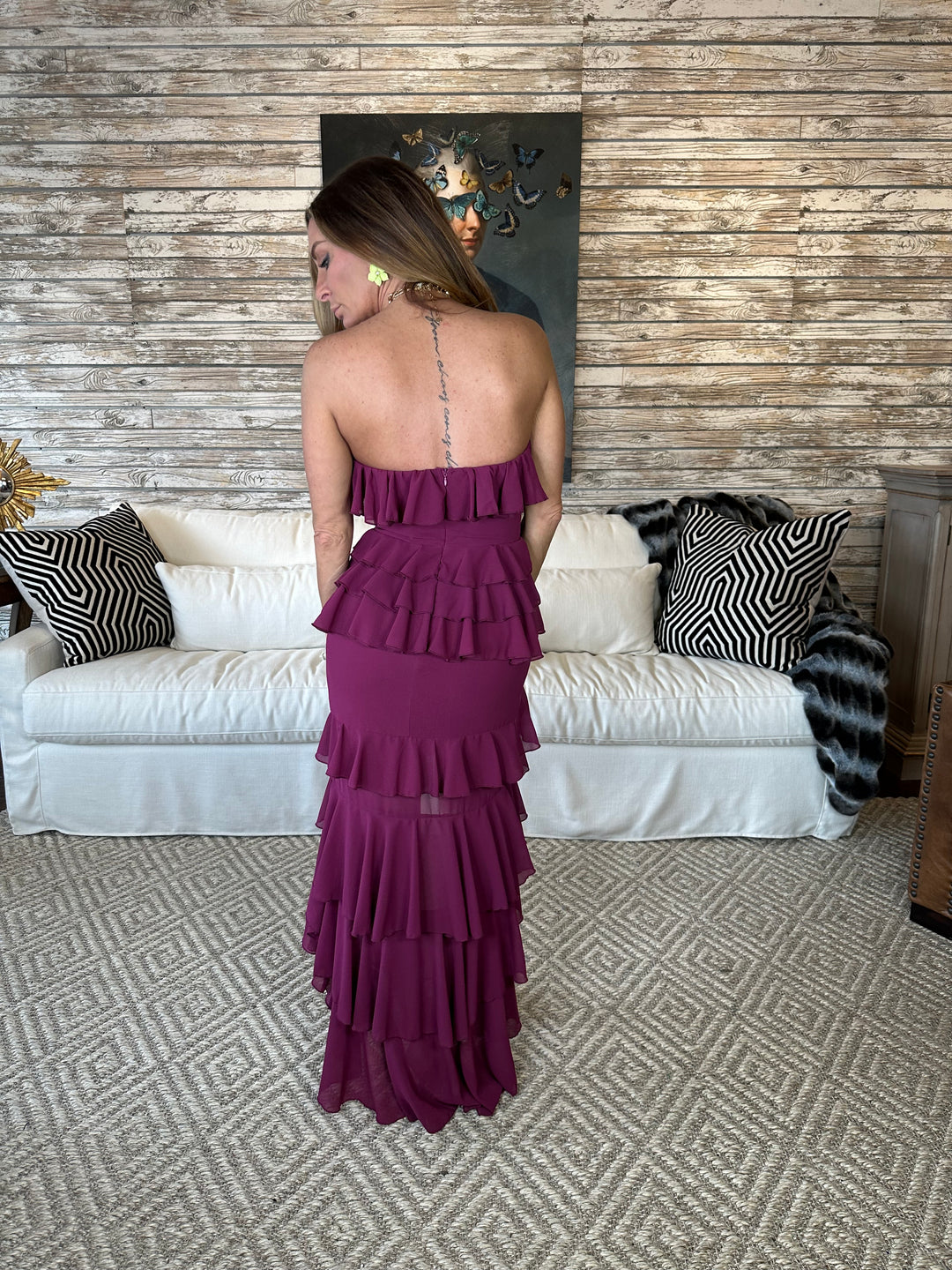 mable maxi dress ASTR the Label | Mable Floral Tiered Ruffle Maxi Dress in Lilac Green Floral