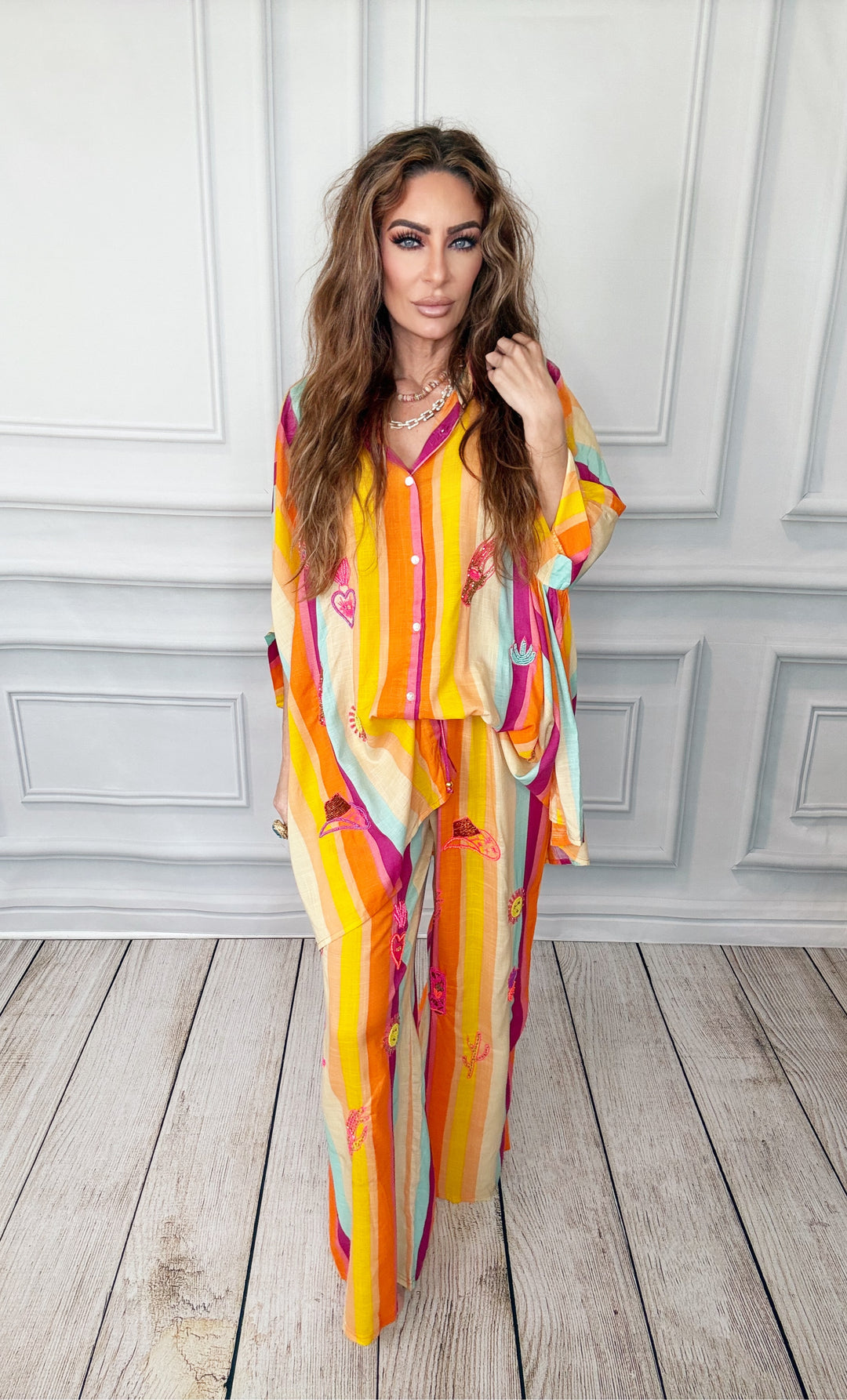 Savannah Sunshine Pants-Pants-Gold and Silver-Shop with Bloom West Boutique, Women's Fashion Boutique, Located in Houma, Louisiana