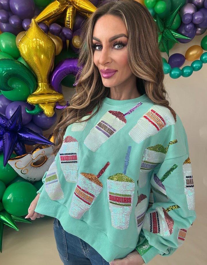 Queen of Sparkles Mint Green Daiquiri Sweatshirt-QOS Tops-Queen Of Sparkles-Shop with Bloom West Boutique, Women's Fashion Boutique, Located in Houma, Louisiana