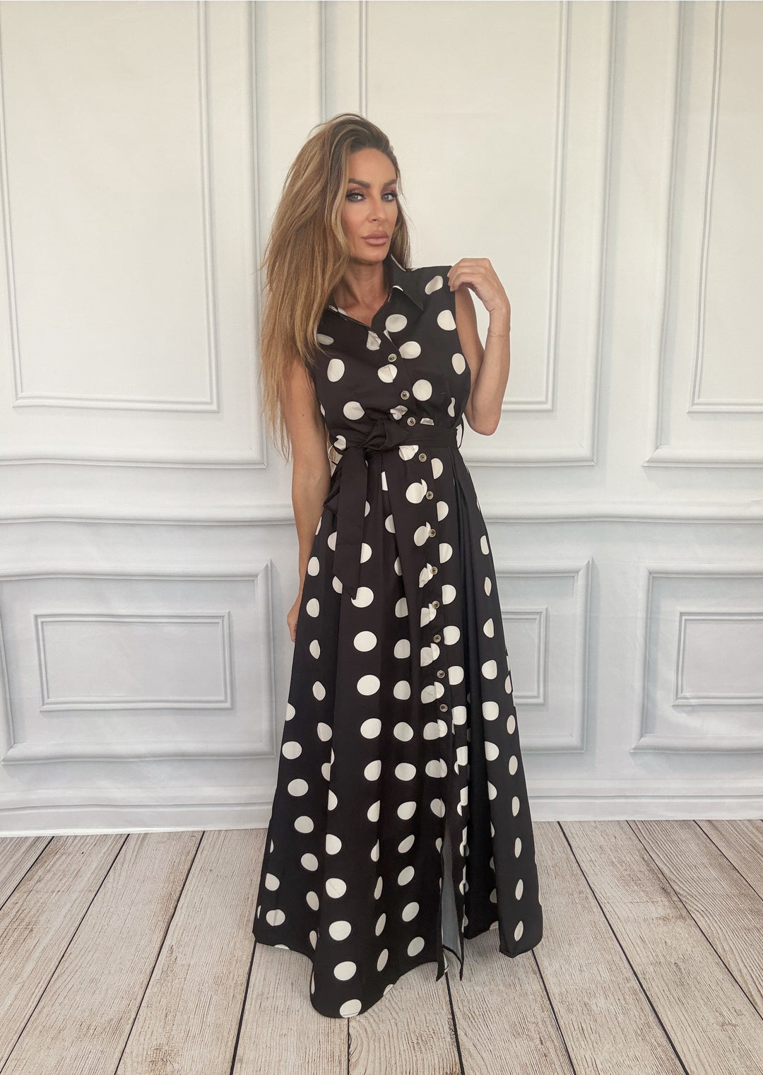 The Park Avenue Polka Dot Shirt Dress-Maxi Dresses-JADE BY JANE-Shop with Bloom West Boutique, Women&