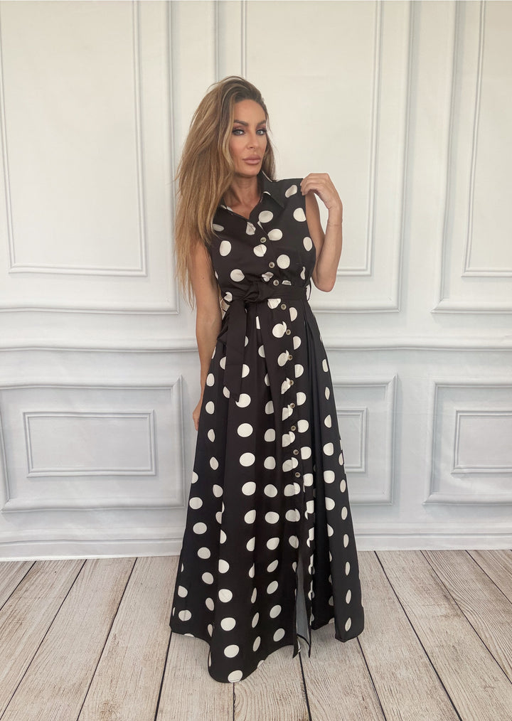 The Park Avenue Polka Dot Shirt Dress-Maxi Dresses-JADE BY JANE-Shop with Bloom West Boutique, Women&
