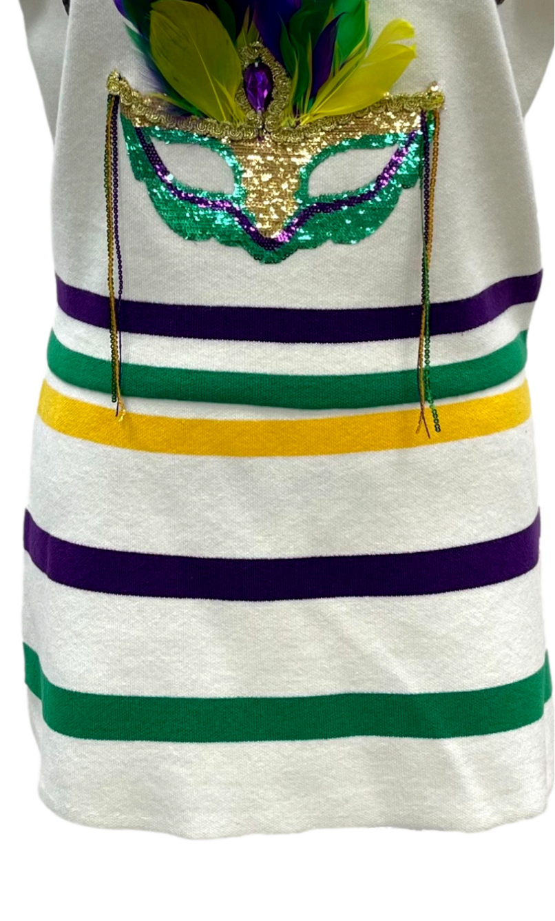 Queen Of Sparkles White Striped Mardi Gras Mask Skirt-Skirts-Queen Of Sparkles-Shop with Bloom West Boutique, Women's Fashion Boutique, Located in Houma, Louisiana