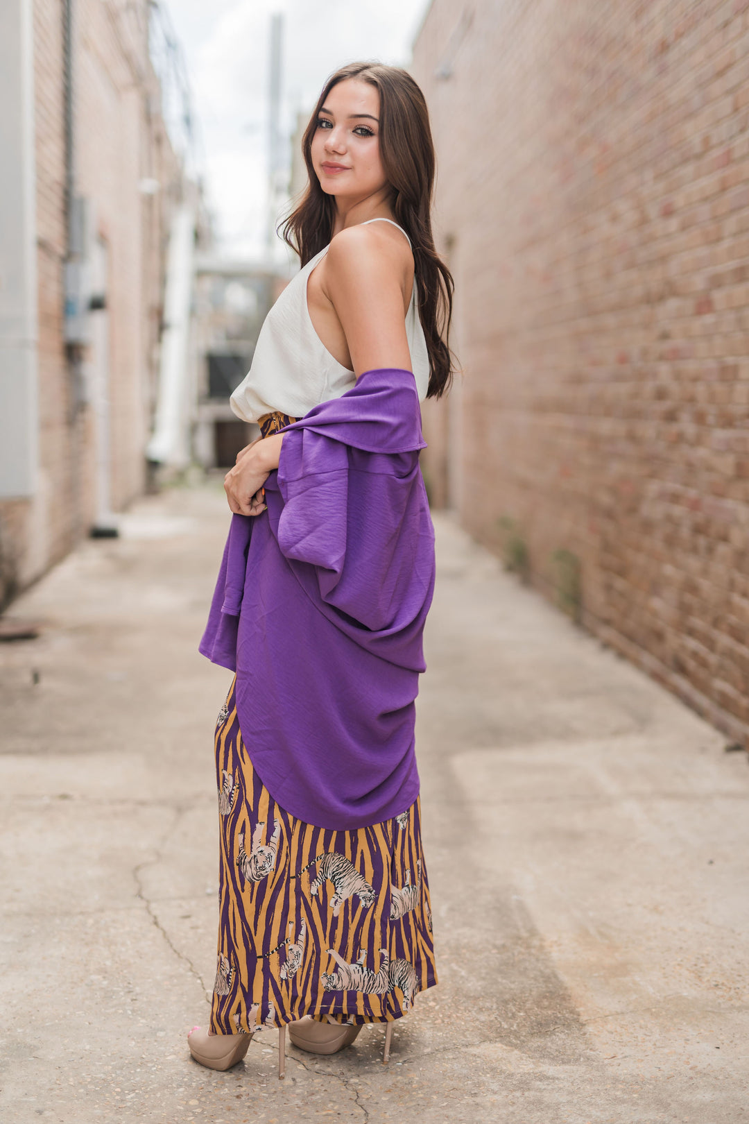 Cora Flowy LSU Pants-Pants-Adrienne-Shop with Bloom West Boutique, Women's Fashion Boutique, Located in Houma, Louisiana