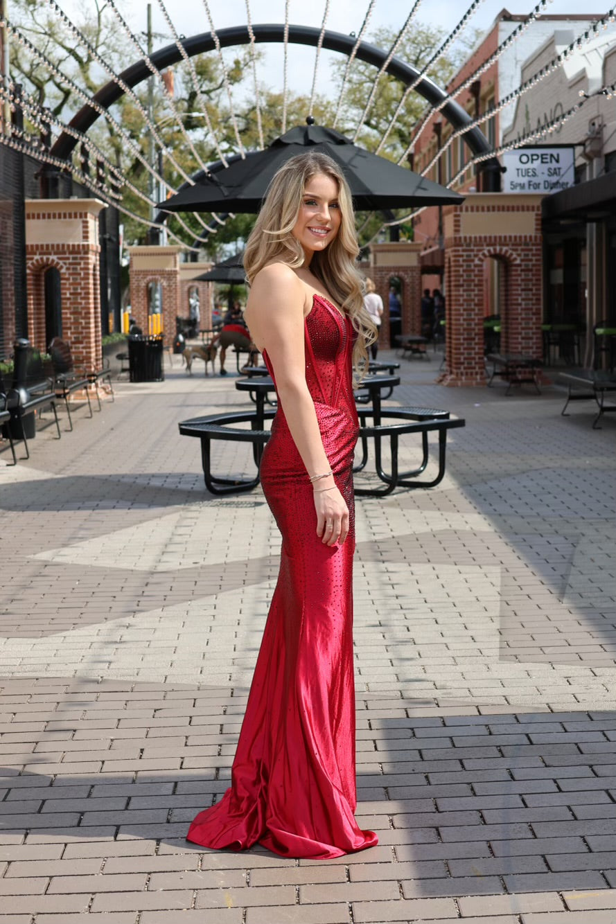 Ayra Strapless Corset Gown With Hot Stones-Dresses-17 young dress-Shop with Bloom West Boutique, Women's Fashion Boutique, Located in Houma, Louisiana