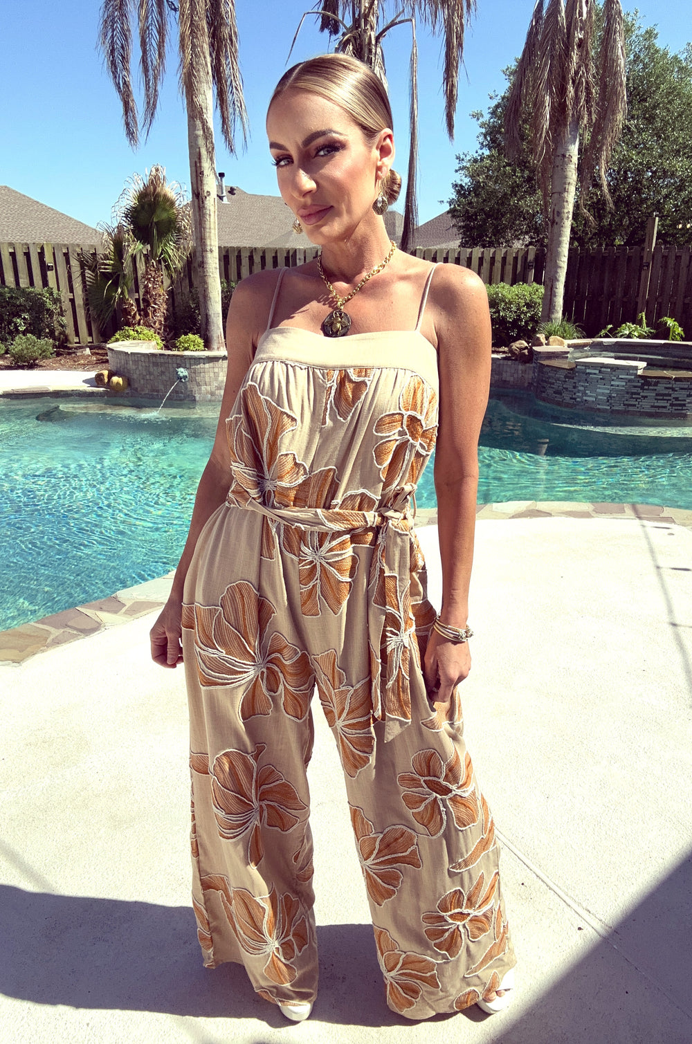 Endless Blu Embroidered Ember Jumpsuit-Jumpsuits-Endless Blu-Shop with Bloom West Boutique, Women's Fashion Boutique, Located in Houma, Louisiana
