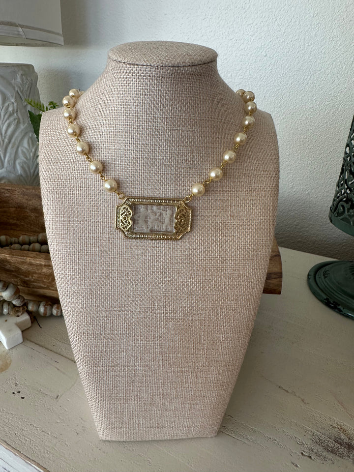 Erin Knight Design Vintage Glass Intaglio Pearl Necklace-Necklaces-Erin Knight Designs-Shop with Bloom West Boutique, Women's Fashion Boutique, Located in Houma, Louisiana