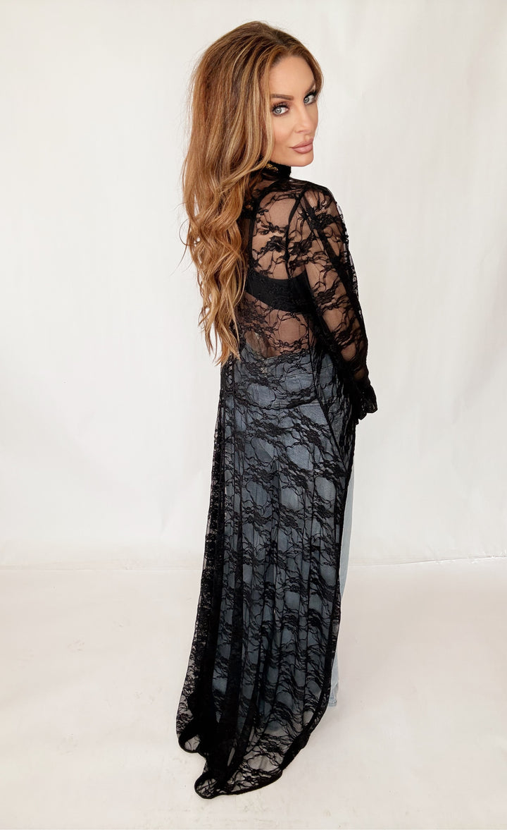 Enchanted Noir High-Low Lace Top-Tops-Nylon Apparel-Shop with Bloom West Boutique, Women's Fashion Boutique, Located in Houma, Louisiana