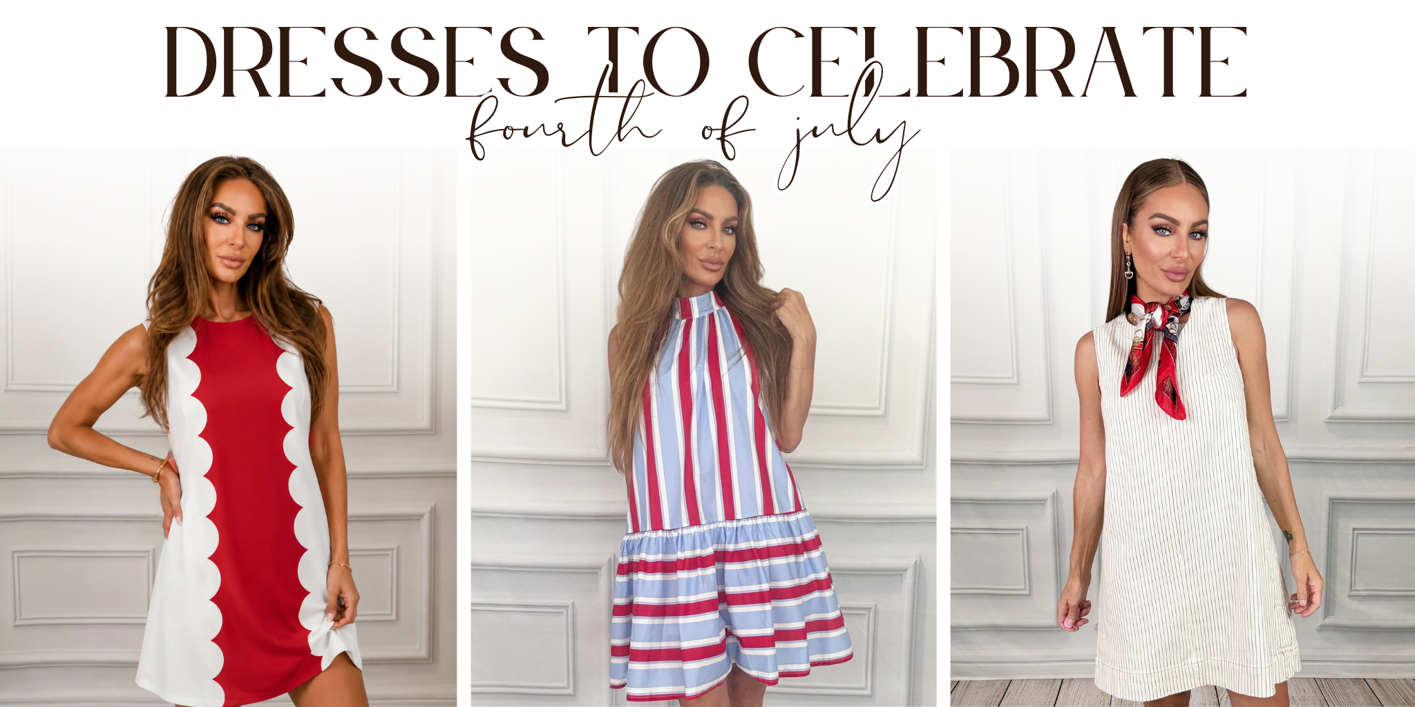 Three women wearing dresses suitable for celebrating the Fourth of July | Bloom West Boutique | Houma, LA
