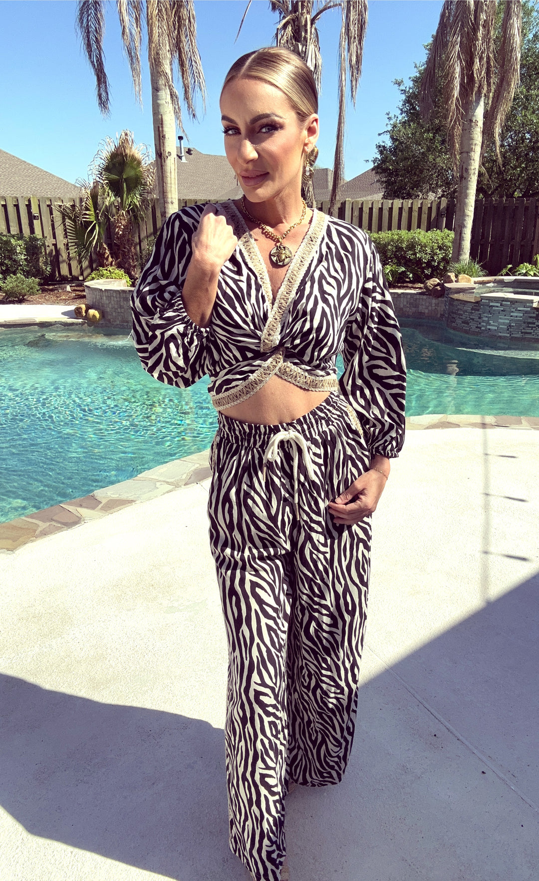 Vintage Havana Animal Print Twist Top and Matching Pants-Two Piece Set-Vintage Havana-Shop with Bloom West Boutique, Women's Fashion Boutique, Located in Houma, Louisiana