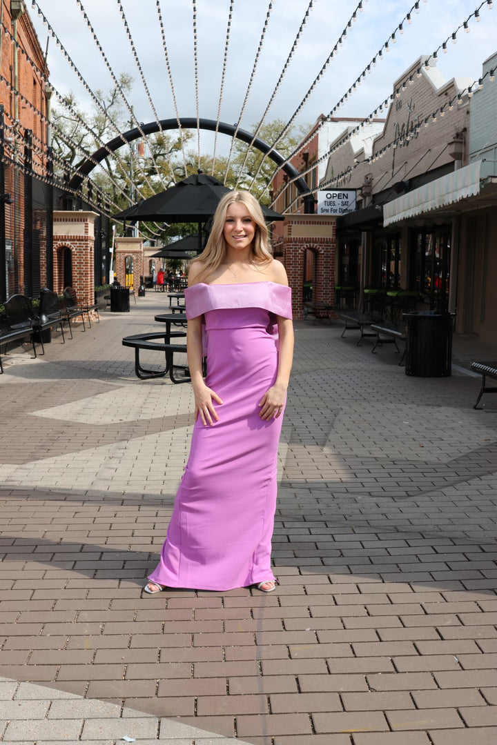 Dalphine Two Tone Off Shoulder Maxi Dress With Ribbon-Formal Gowns-symphony-Shop with Bloom West Boutique, Women's Fashion Boutique, Located in Houma, Louisiana