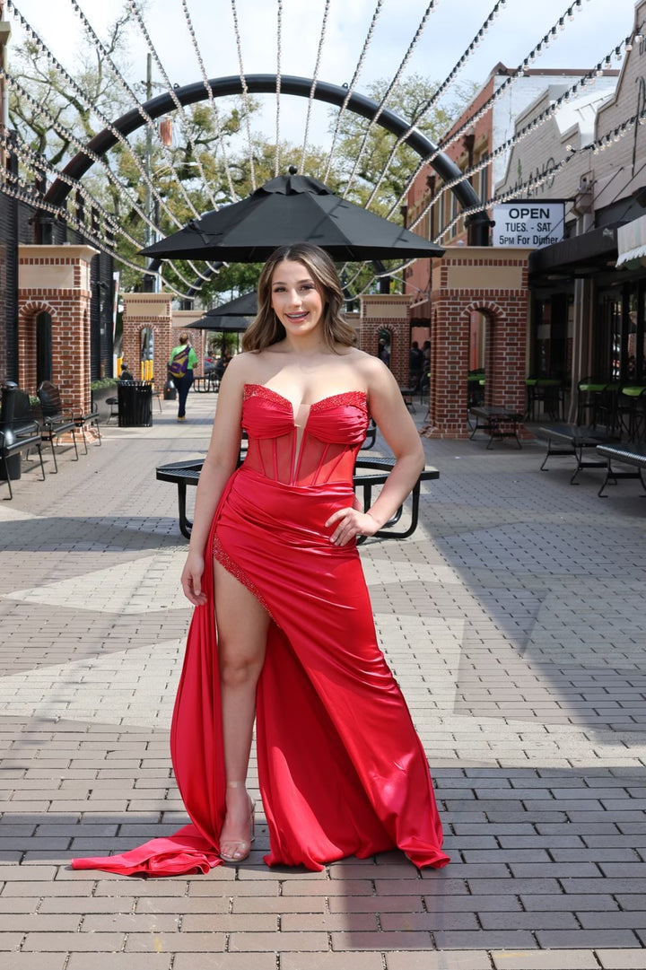 Amaris Satin Strapless Corset Gown-Dresses-17 young dress-Shop with Bloom West Boutique, Women's Fashion Boutique, Located in Houma, Louisiana