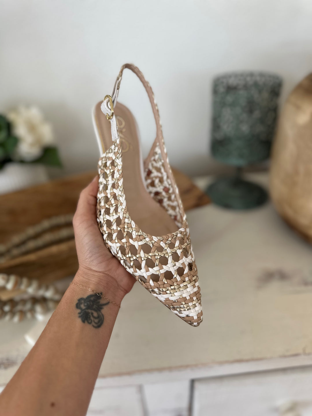 Selena White Gold Low Heel-Heels-KB Shoes-Shop with Bloom West Boutique, Women's Fashion Boutique, Located in Houma, Louisiana