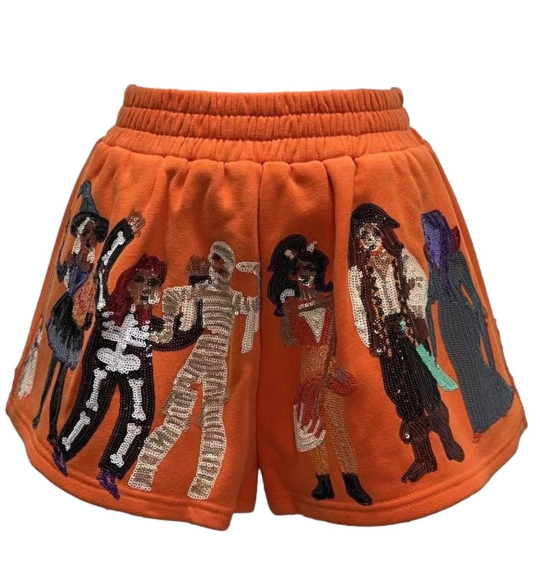 Queen of Sparkles Orange Spooky Dancers Shorts-Shorts-Queen Of Sparkles-Shop with Bloom West Boutique, Women's Fashion Boutique, Located in Houma, Louisiana