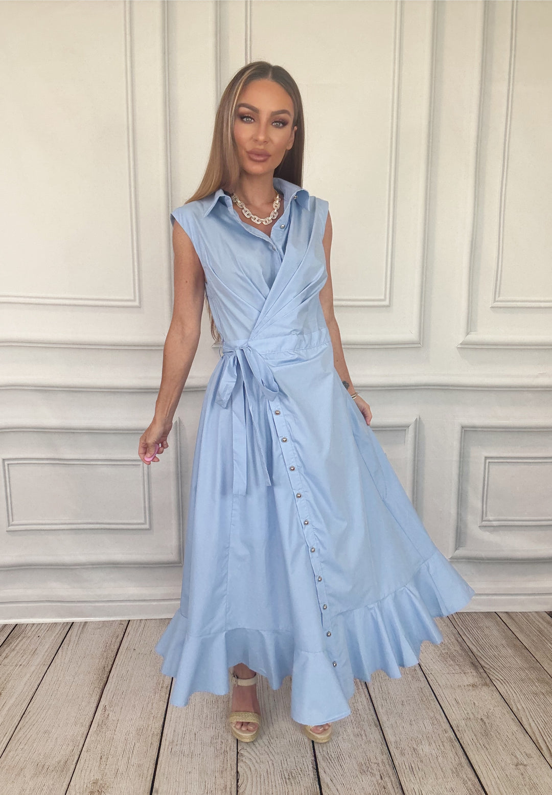Liberty Chambray Tie Dress-Midi Dresses-Entro-Shop with Bloom West Boutique, Women&