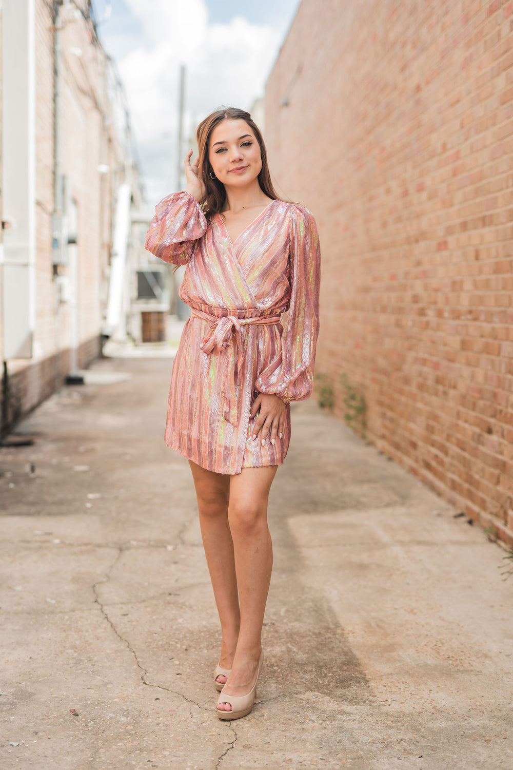 multi stripe sequin dress MAILYNN SEQUIN MINI DRESS in STRIPE MULTI