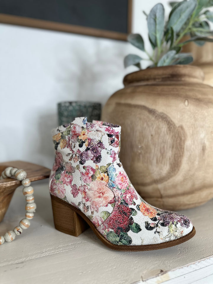 Brie White Floral Ankle Boots-Boots-#N/A-Shop with Bloom West Boutique, Women's Fashion Boutique, Located in Houma, Louisiana