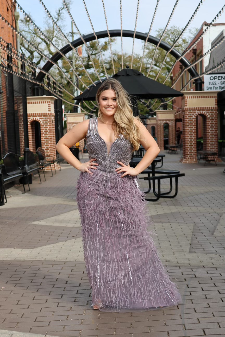 Milana Beaded And Feather Fitted Gown-Dresses-17 young dress-Shop with Bloom West Boutique, Women's Fashion Boutique, Located in Houma, Louisiana