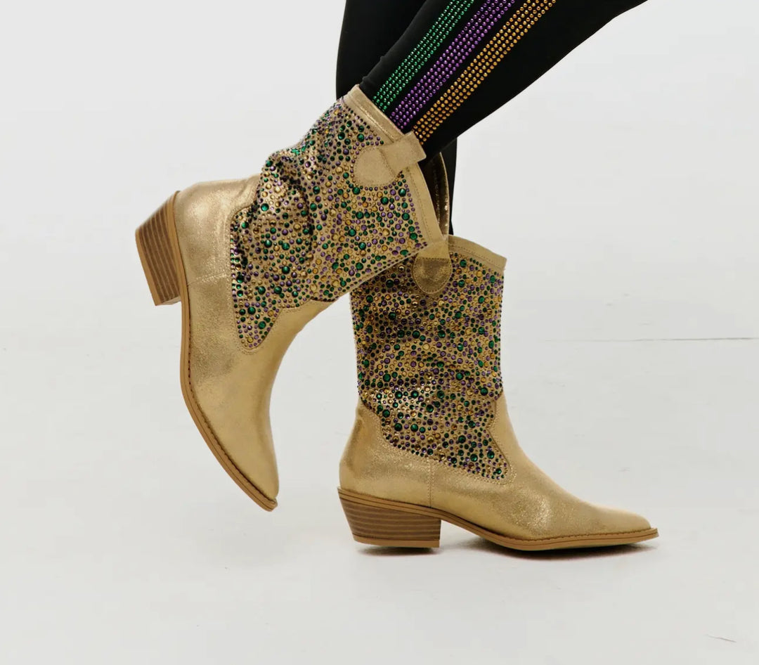 Mardi Gras Rhinestone Cowboy Boots-Boots-songlily-Shop with Bloom West Boutique, Women's Fashion Boutique, Located in Houma, Louisiana