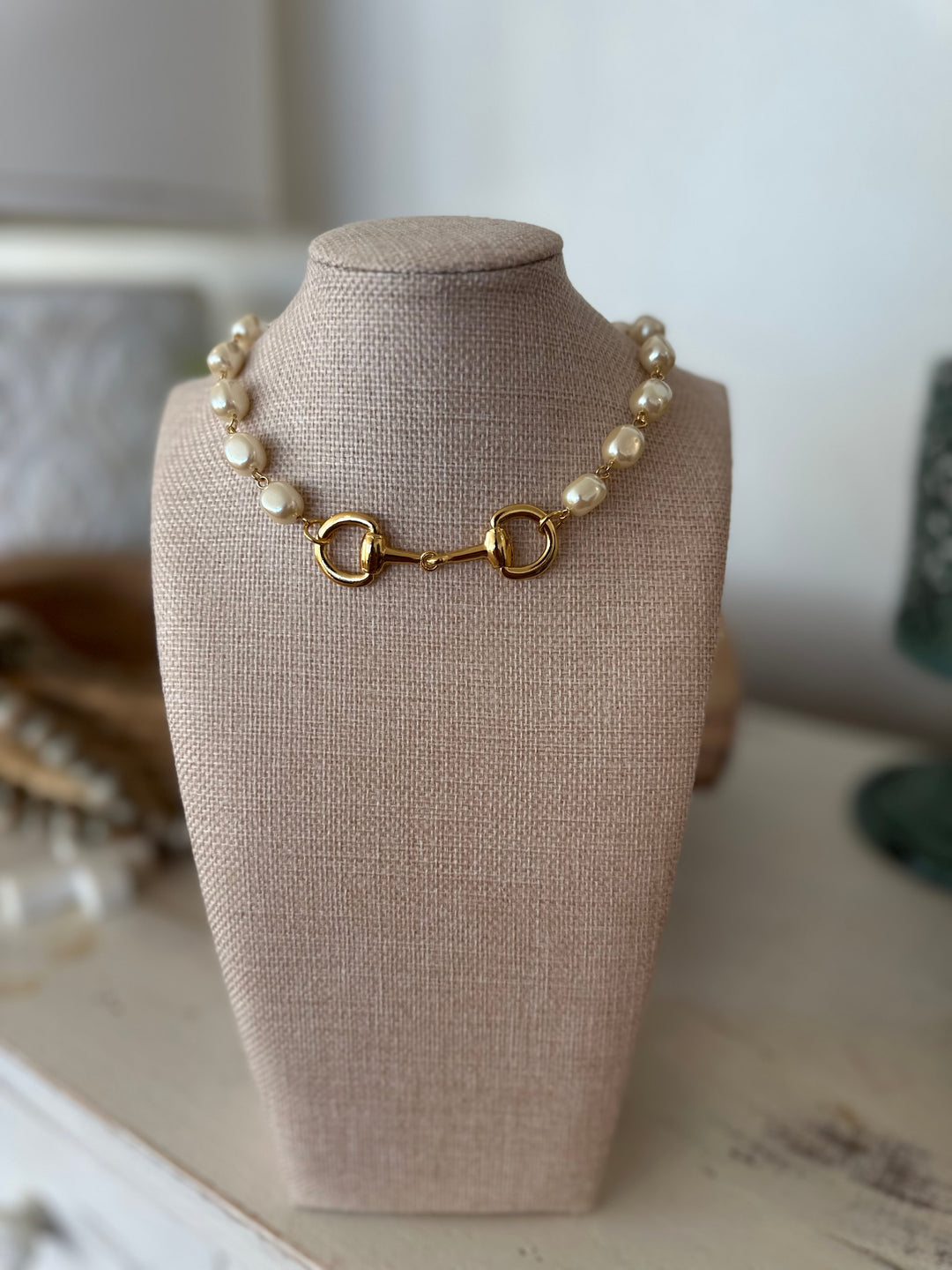 Erin Knight Small Gold Horse Bit Pearl Necklace-Necklaces-Erin Knight Designs-Shop with Bloom West Boutique, Women's Fashion Boutique, Located in Houma, Louisiana