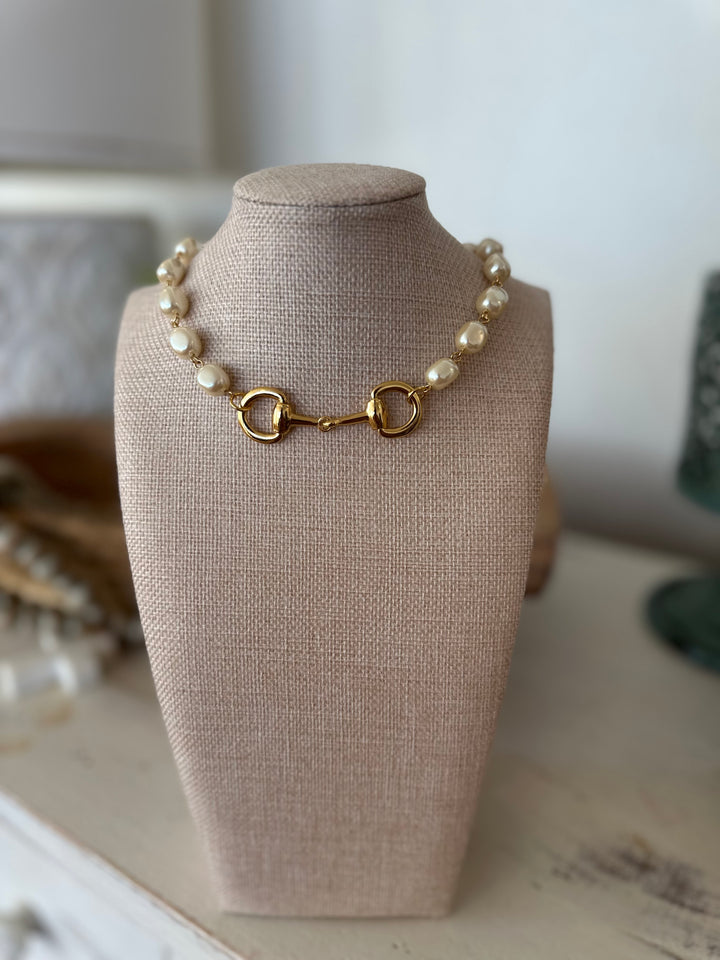 Erin Knight Small Gold Horse Bit Pearl Necklace-Necklaces-Erin Knight Designs-Shop with Bloom West Boutique, Women's Fashion Boutique, Located in Houma, Louisiana