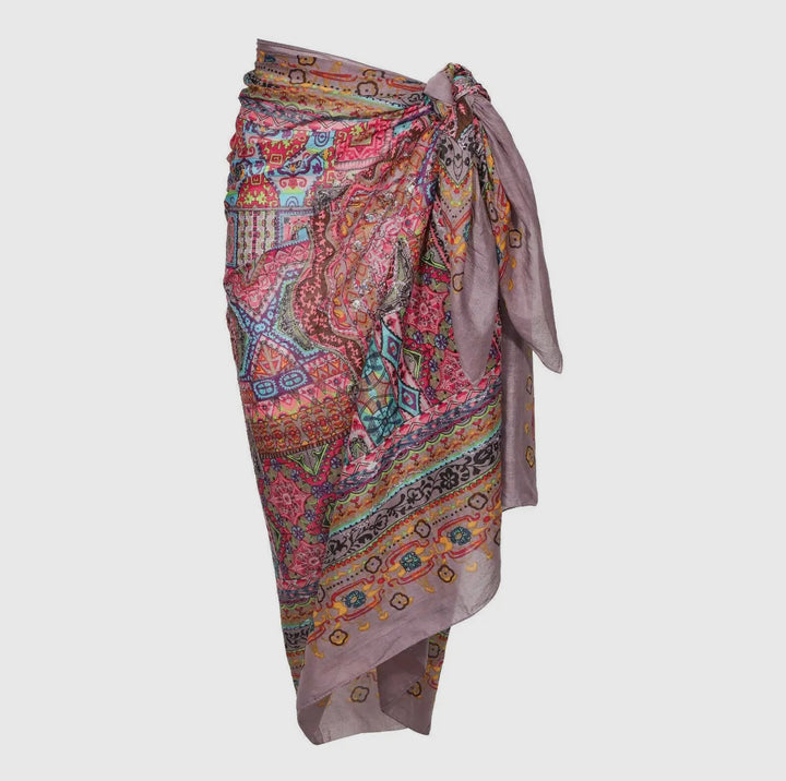 Geometric Metallic Embroidered Cotton Sarong-Cover Ups-Dalfiya-Shop with Bloom West Boutique, Women's Fashion Boutique, Located in Houma, Louisiana