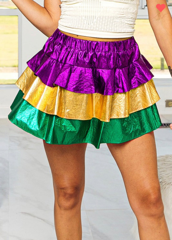Rex Mardi Gras Color Block Skirt-Skirts-Bibi-Shop with Bloom West Boutique, Women's Fashion Boutique, Located in Houma, Louisiana