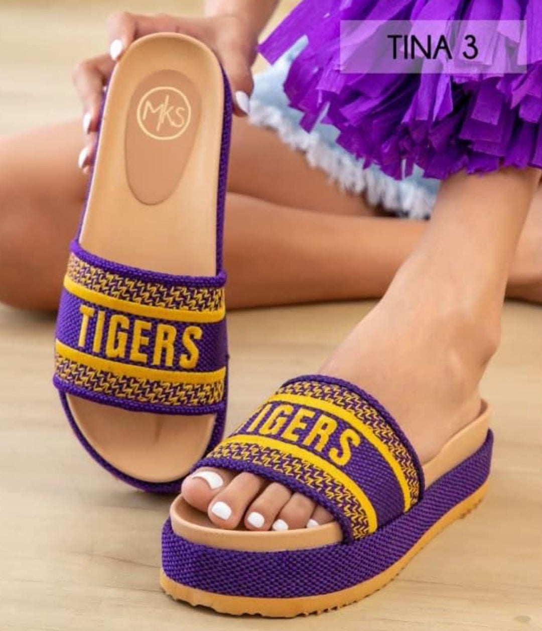 LSU Tigers Platform Sandal-Sandals-Makers Shoes-Shop with Bloom West Boutique, Women's Fashion Boutique, Located in Houma, Louisiana
