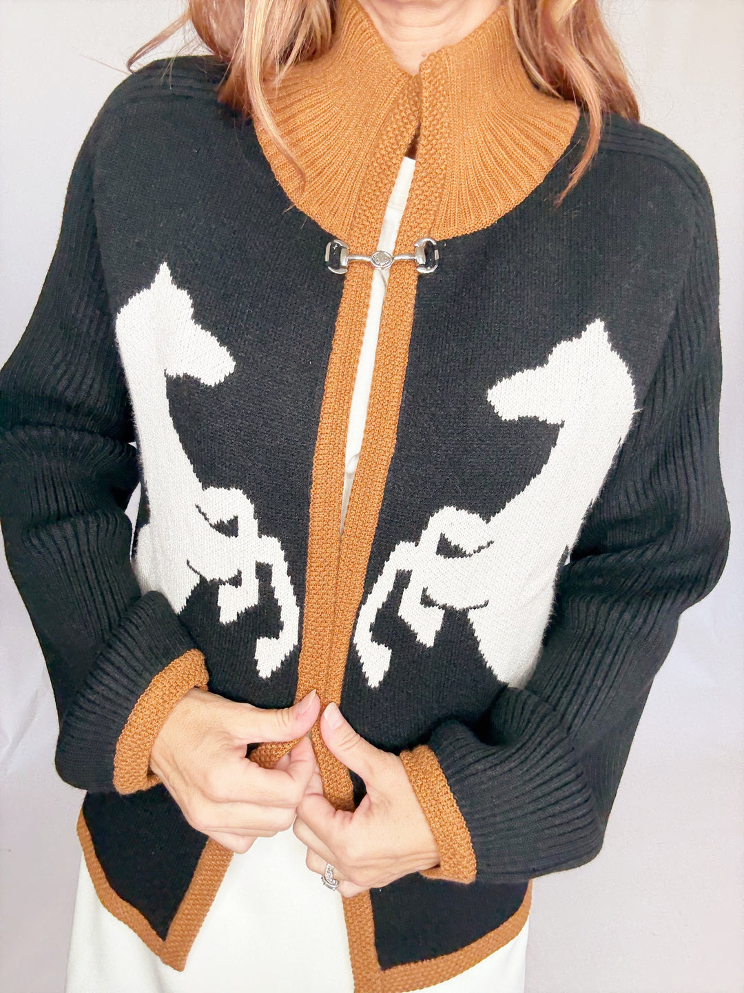THML Horse Knit Cardigan-Cardigans-THML-Shop with Bloom West Boutique, Women's Fashion Boutique, Located in Houma, Louisiana