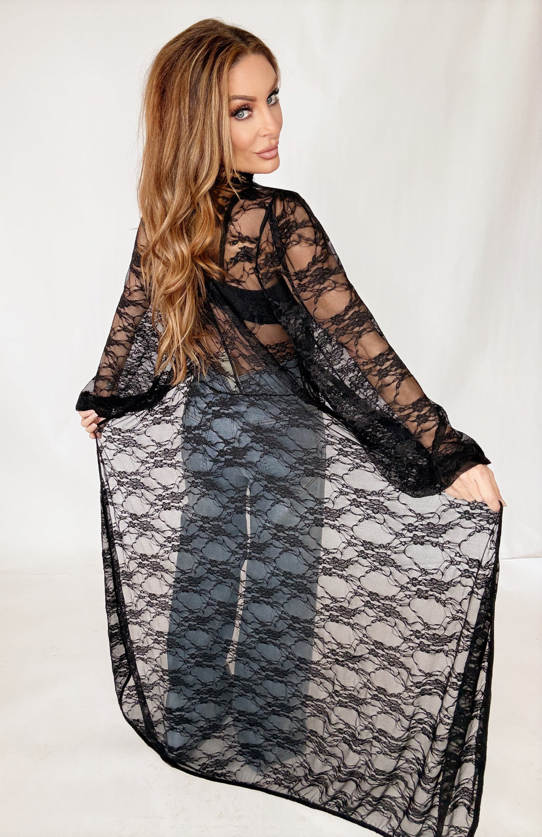 Enchanted Noir High-Low Lace Top-Tops-Nylon Apparel-Shop with Bloom West Boutique, Women's Fashion Boutique, Located in Houma, Louisiana