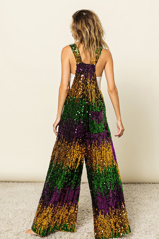 Mardi Gras Color Block Overalls-Jumpsuits-Bibi-Shop with Bloom West Boutique, Women's Fashion Boutique, Located in Houma, Louisiana