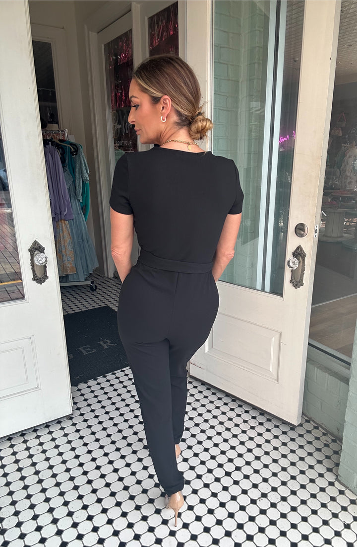 Cecily Short Sleeve V-Neck Jumpsuit-Jumpsuits-Popular 21-Shop with Bloom West Boutique, Women's Fashion Boutique, Located in Houma, Louisiana