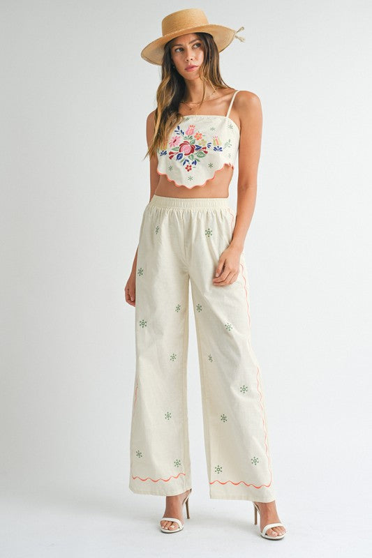 Charlotte Embroidered Scarf Top & Pants Set-Outfits-mable-Shop with Bloom West Boutique, Women's Fashion Boutique, Located in Houma, Louisiana