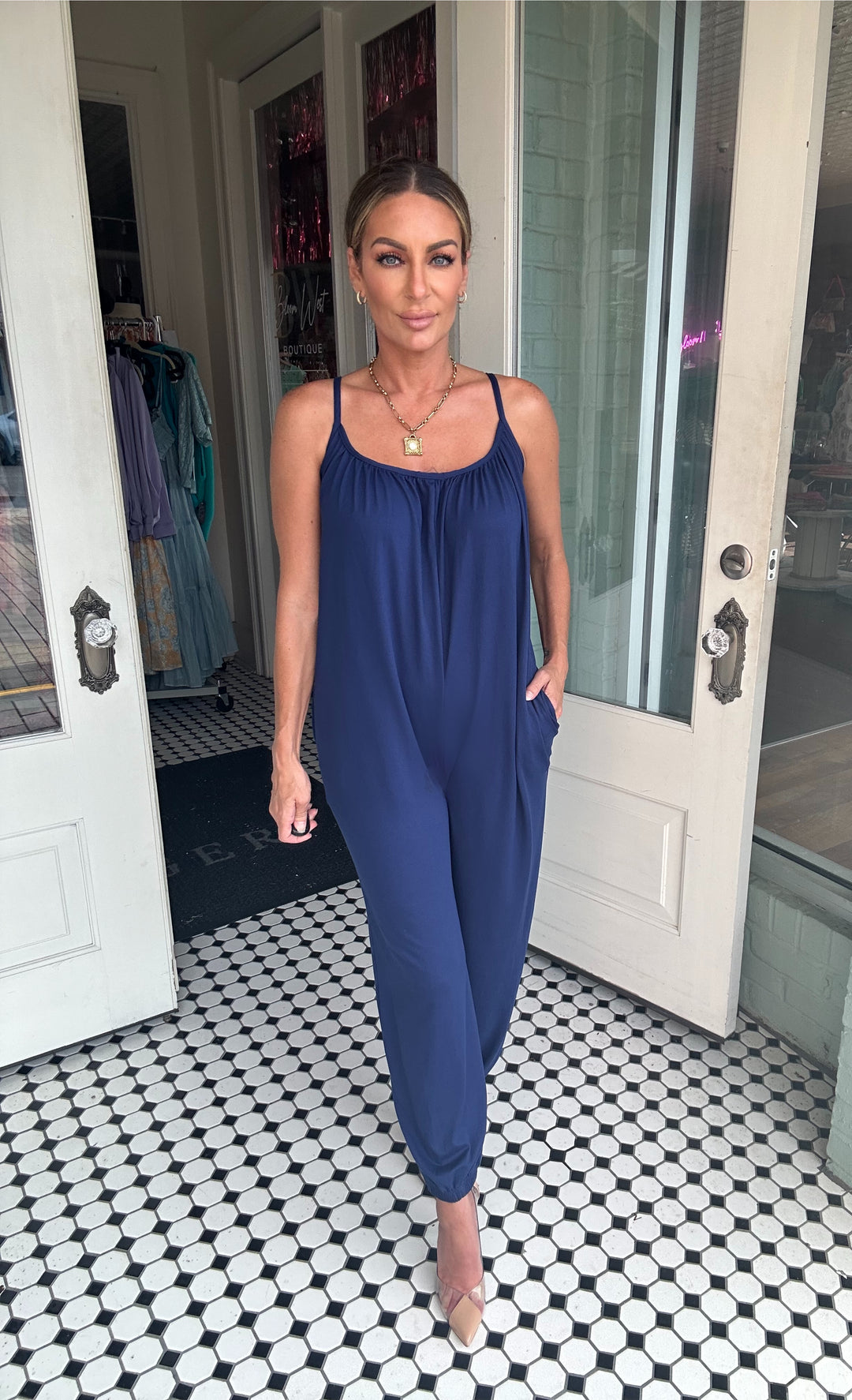 Hope Spaghetti Strap Jogger Jumpsuit-Jumpsuits-Capella Apparel-Shop with Bloom West Boutique, Women's Fashion Boutique, Located in Houma, Louisiana