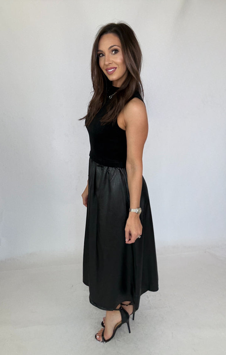 THML Sleeveless Mixed Media Maxi Dress-Dresses-THML-Shop with Bloom West Boutique, Women's Fashion Boutique, Located in Houma, Louisiana