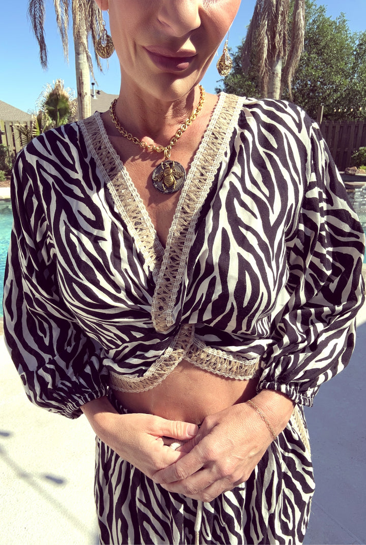 Vintage Havana Animal Print Twist Top and Matching Pants-Two Piece Set-Vintage Havana-Shop with Bloom West Boutique, Women's Fashion Boutique, Located in Houma, Louisiana
