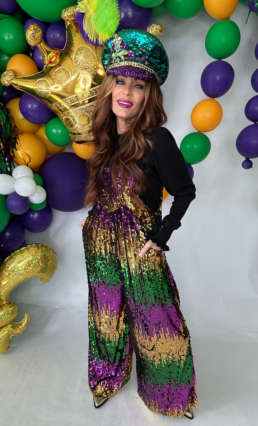 Mardi Gras Color Block Overalls-Jumpsuits-Bibi-Shop with Bloom West Boutique, Women's Fashion Boutique, Located in Houma, Louisiana