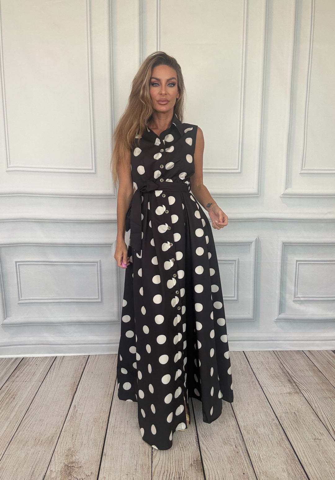The Park Avenue Polka Dot Shirt Dress-Maxi Dresses-JADE BY JANE-Shop with Bloom West Boutique, Women's Fashion Boutique, Located in Houma, Louisiana