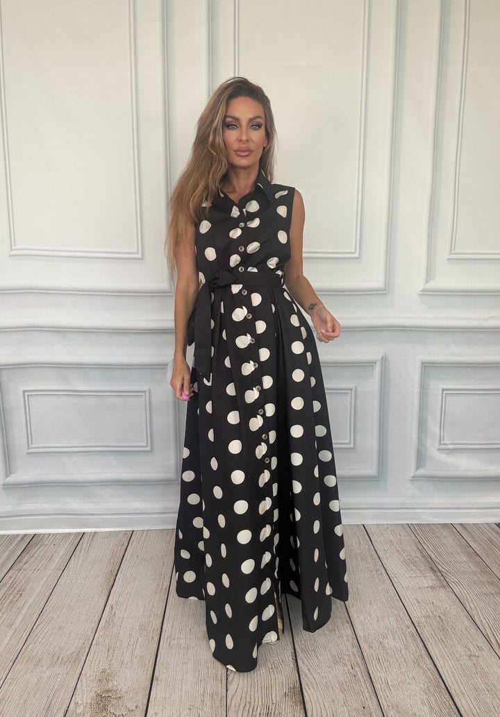 The Park Avenue Polka Dot Shirt Dress-Maxi Dresses-JADE BY JANE-Shop with Bloom West Boutique, Women&