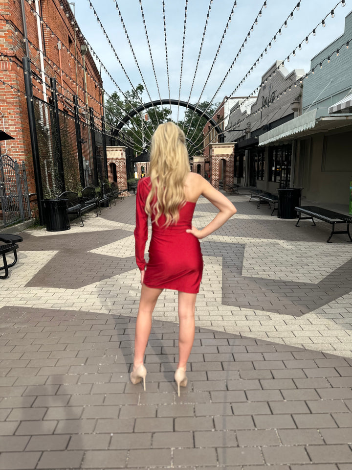 Brisa One Shoulder Puff Sleeve Bodycon Mini Dress-Mini Dresses-Cefian-Shop with Bloom West Boutique, Women's Fashion Boutique, Located in Houma, Louisiana