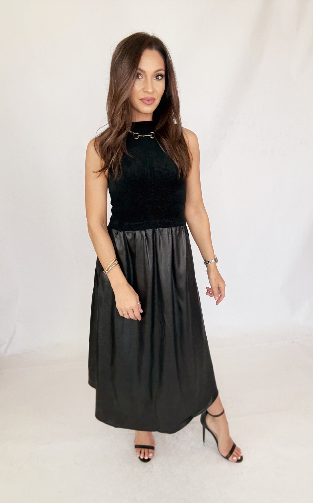 THML Sleeveless Mixed Media Maxi Dress-Dresses-THML-Shop with Bloom West Boutique, Women's Fashion Boutique, Located in Houma, Louisiana