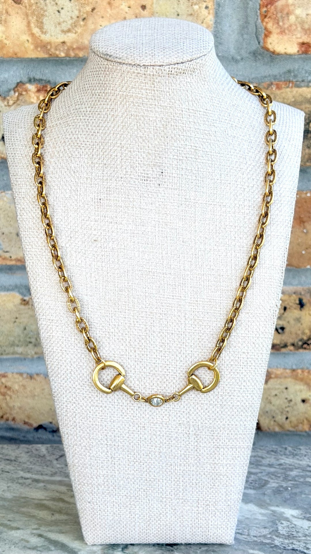 Erin Knight Vintage Gold Plated Reproduction Horse Bit And Crystal Necklace-Jewelry-Erin Knight Designs-Shop with Bloom West Boutique, Women's Fashion Boutique, Located in Houma, Louisiana