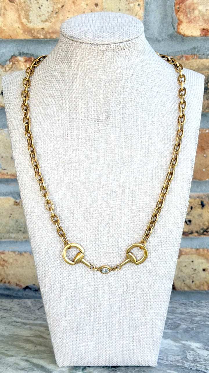 Erin Knight Vintage Gold Plated Reproduction Horse Bit And Crystal Necklace-Jewelry-Erin Knight Designs-Shop with Bloom West Boutique, Women&