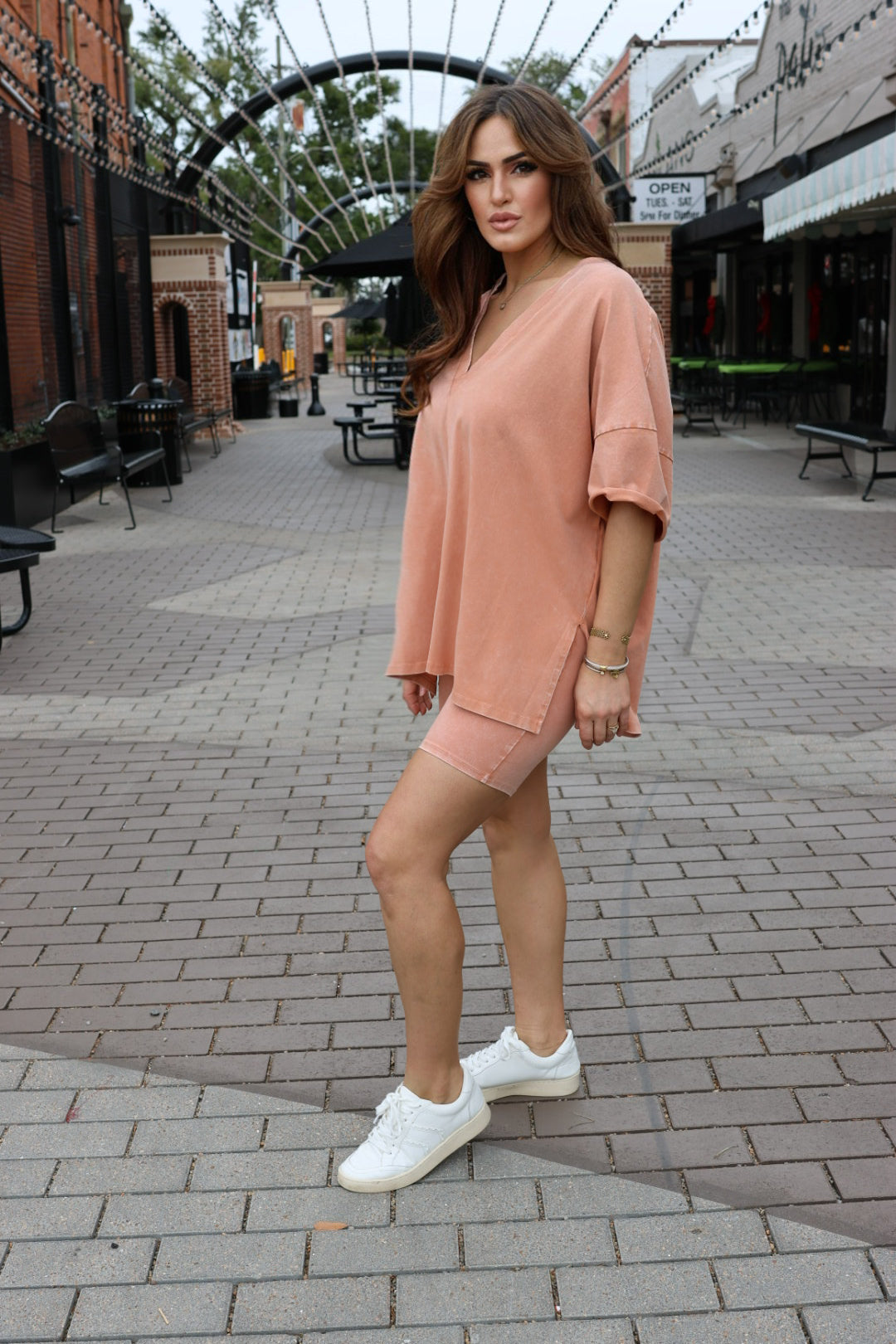 Annistyn Knit V-Neck Top With Basic Biker Shorts Dusty Rose-Shorts-Lalamia-Shop with Bloom West Boutique, Women's Fashion Boutique, Located in Houma, Louisiana
